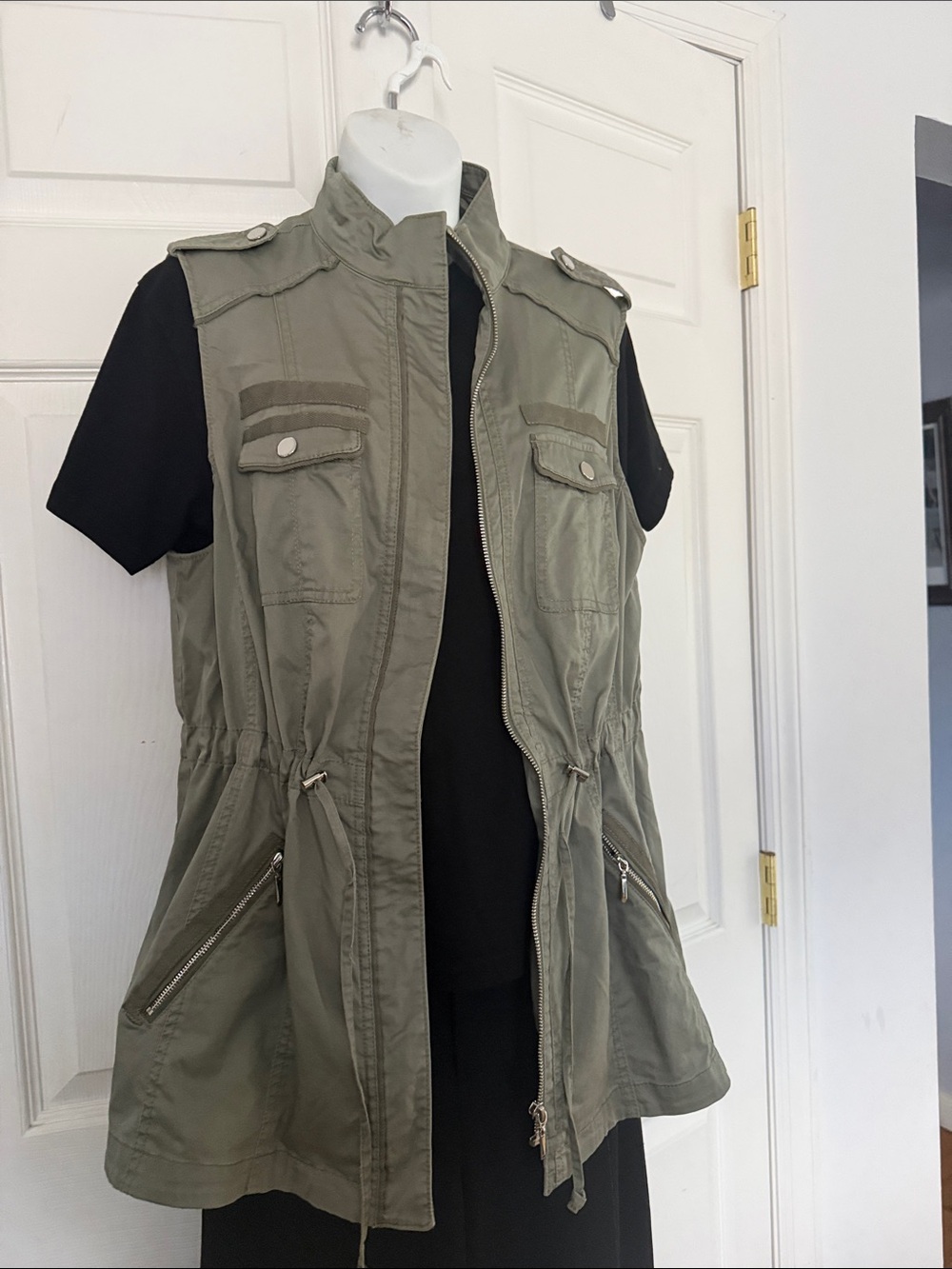 White House Black Market Olive Green Sleeveless Utility Vest